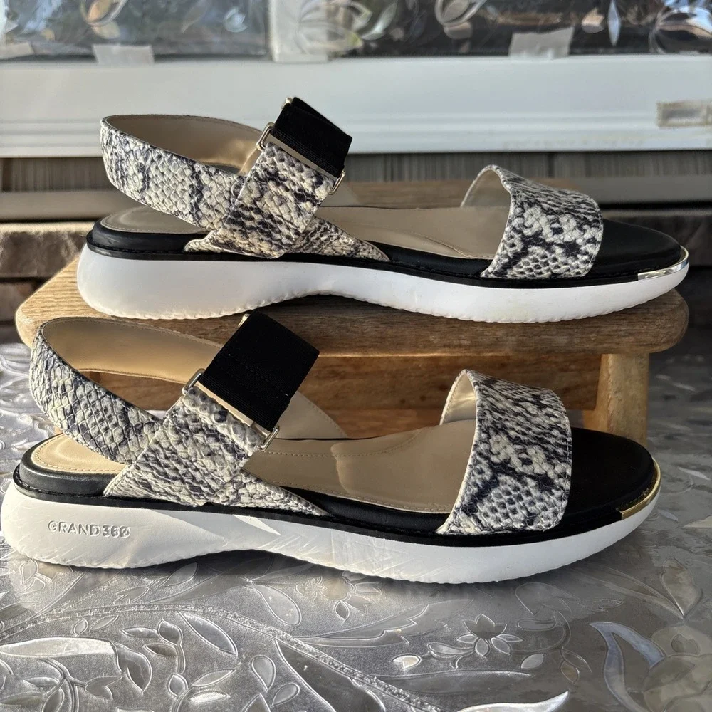 Cole Haan Sandals Women sz 9 B snakeskin Black Grand Ambition W21893